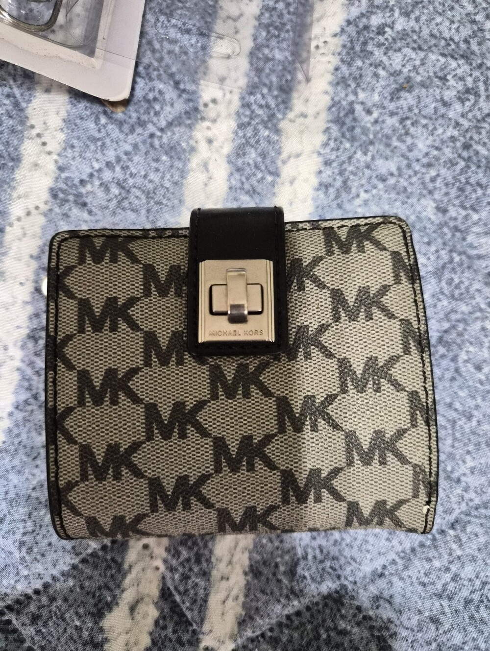 Michael Kors MK Monogram Compact Wallet in Beige and Black